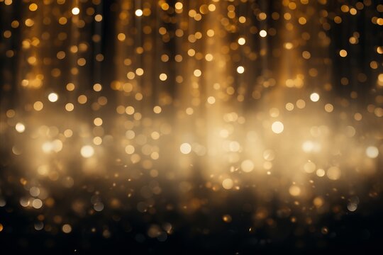 Elegant blurred bokeh effect of broadway theater stage with grand curtain and sparkling chandeliers