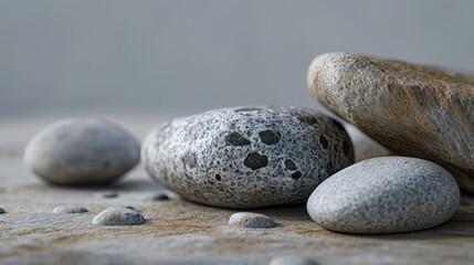  a pile of rocks sitting next to each other on top of a stone covered ground next to a rock with a paw print on the top of one of the rocks.