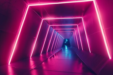 A long exposure captures glowing streaks of light in a dark tunnel