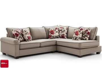 Upholstery sofa corner set with pillows isolated on white backgr.