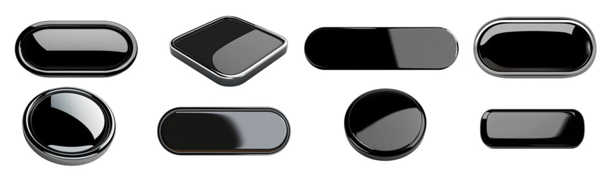 Set of web button with a glossy black coating, cut out - stock png.