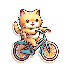 cute cat riding a bicycle image design with PNG tranparent background. vector style cute cat riding a bicycle illustration design for stickers, t-shirts and others. Generative Ai