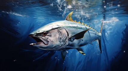  a painting of a fish in the water with its mouth open and it's mouth wide open and it's mouth wide open with its mouth wide open.