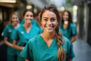 Confident female healthcare professionals in scrubs - obrazy, fototapety, plakaty