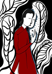 Culture dress Aodai Asia women black red white style Luna New Year 2024 