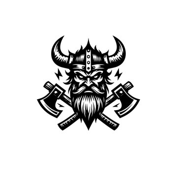 Vector logo of a Viking head. black and white logo of Norse guy. suitable for tattoo, emblems, logo