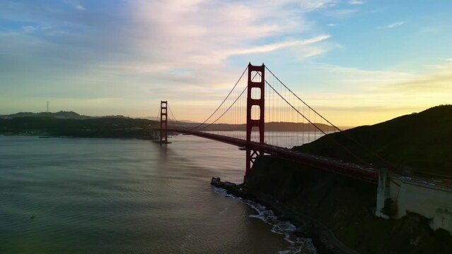 Golden Gate Bridge, Aerial Drone Footage, Sunset, 4K