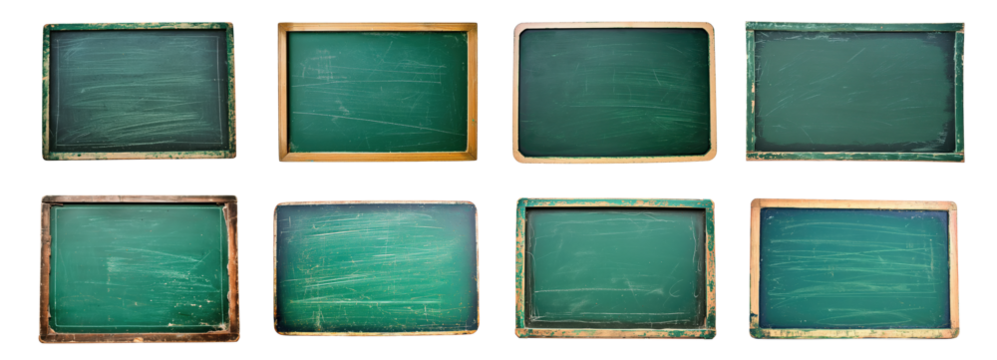 Set of empty green chalkboard, cut out - stock png.