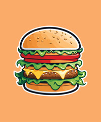 Hamburger icon. Vector illustration in cartoon style. Isolated on orange background.