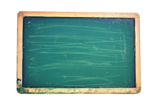 Empty green chalkboard, cut out - stock png.