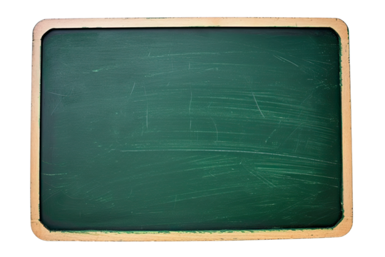 Empty green chalkboard, cut out - stock png.