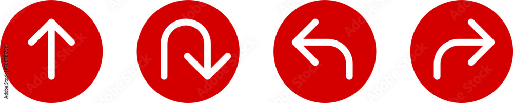 Poster go straight this way one way only u turn left and right red and white arrow round circle traffic sig