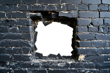 Opening in a black brick wall, cut out - stock png.