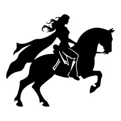 Galloping Woman on Horseback – Bold Silhouette Illustration of Female Rider in Motion ¥