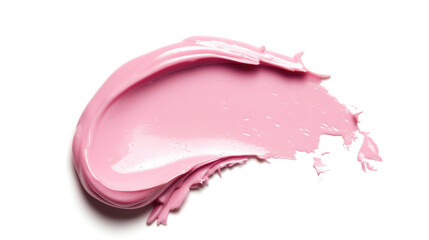 Close-up of a single creamy smooth pink smear of heavy makeup or paint isolated on white background
