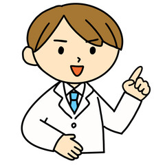 指差しで説明をする白衣の男性　イラスト