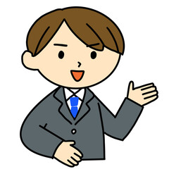 案内するスーツの男性　イラスト