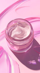 Y2K aesthetic 3d render style open jar of face cream, cosmetics ad