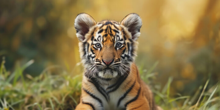 cute baby tiger in wild, generative AI