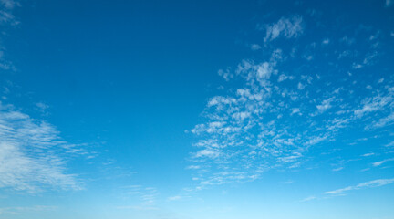 Summer clouds. Cloudy sky. Vivid cyan blue sky with clouds in environment day horizon skyline view. White clouds on soft sky background. White cloudy sky.