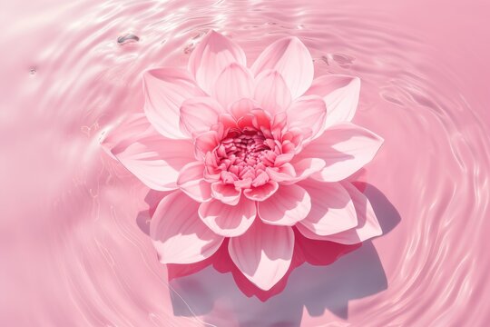 Romantic creative layout with pink floating in water.  Spa, beauty and cosmetic minimal natural concept. Background, banner, card with copy space. Valentine or woman day