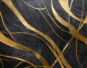 Graphite black wood texture with golden paint lines . black wood. wooden table