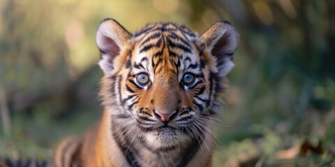 Obraz premium cute baby tiger in wild, generative AI