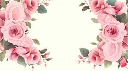 Pink rose flower composition background, decorative flower background pattern, floral border background