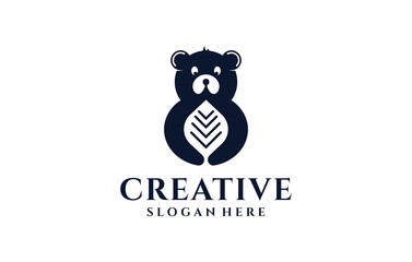 bear with negative space leaves logo design