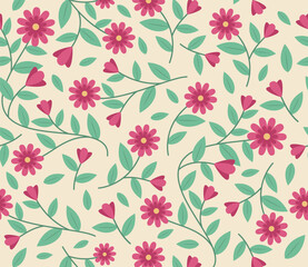 Seamless Pattern of Colorful Flowers Blooming for Floral Motif Pattern Concept Background