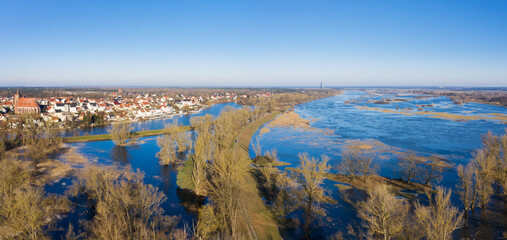 Flood, Flooding River, Landscape in Germany, Aerial View, Panorama, Europe