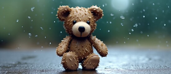 Teddy bear in the rain.Divorce, leaving the family. child victim of divorce