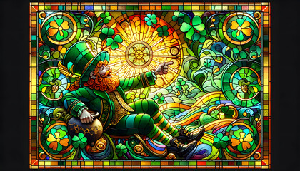 Naklejka premium stained glass St. Patrick's day leprechaun