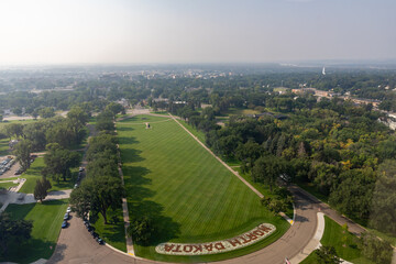 View of the Lawn and Gardens on a Smoky, Smoggy Day from the top of the Bismarck, North Dakota...