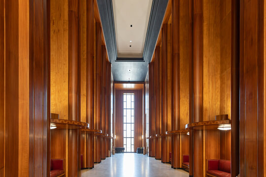 Wood Paneled Hallway Interior of Bismarck North Dakota State Capitol Building Senate and House of Representatives