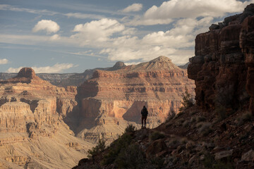 Hiker in Silhouette Looks Out Over The Canyon From The Hermit Trail