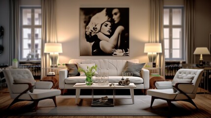 Modern elegant living room interior design inspired by aesthetic color palette 