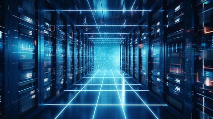 high tech supercomputer, data room, sci-fi, quantum computing , large corporate server room