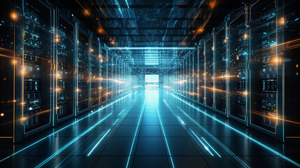 high tech supercomputer, data room, sci-fi, quantum computing , large corporate server room