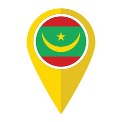 Mauritania flag on map pinpoint icon isolated. Flag of Mauritania