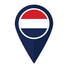 Netherlands flag on map pinpoint icon isolated. Flag of Netherlands