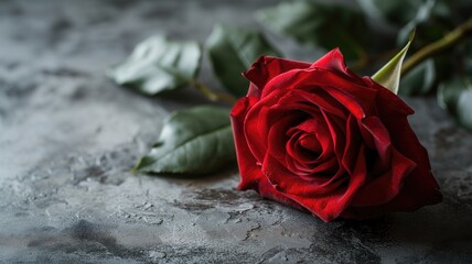 A red rose on a grey background