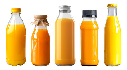 set of orange juice in a bottle isolated  - obrazy, fototapety, plakaty