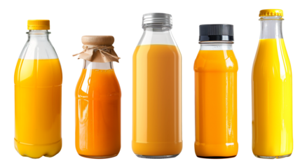 set of orange juice in a bottle isolated 