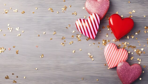 heart shaped candies on wooden background