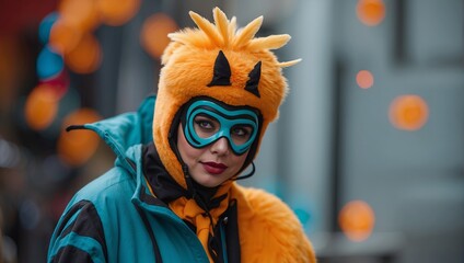 Colorful portraits of people on the street painted and dressed up for carnival