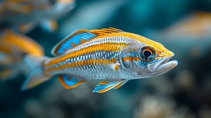 Fototapeta premium Vivid Depths: A Colorful Fish in the Crystal-Clear Underwater World