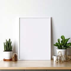 White Frame on Wooden Table