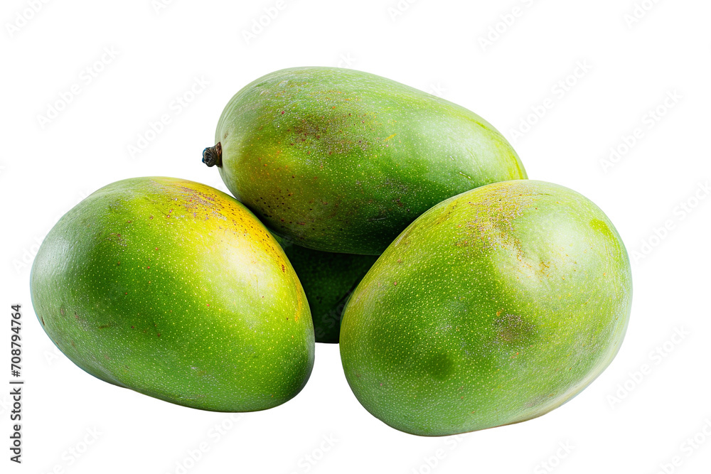 Wall mural fresh green mangoes with leaves isolated on a white background PNG - Wall murals