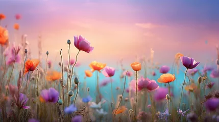 Fotobehang Spring flower field at sunset, banner © stock_acc